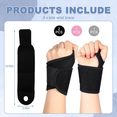Muñequera para niños 4 pares ajustable negro rosa gris