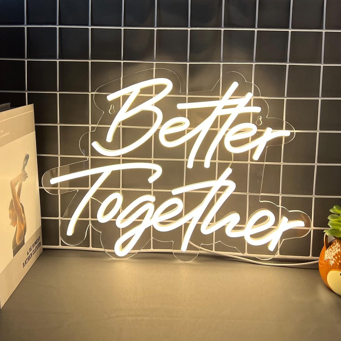 Letrero neón LED blanco cálido decoración boda