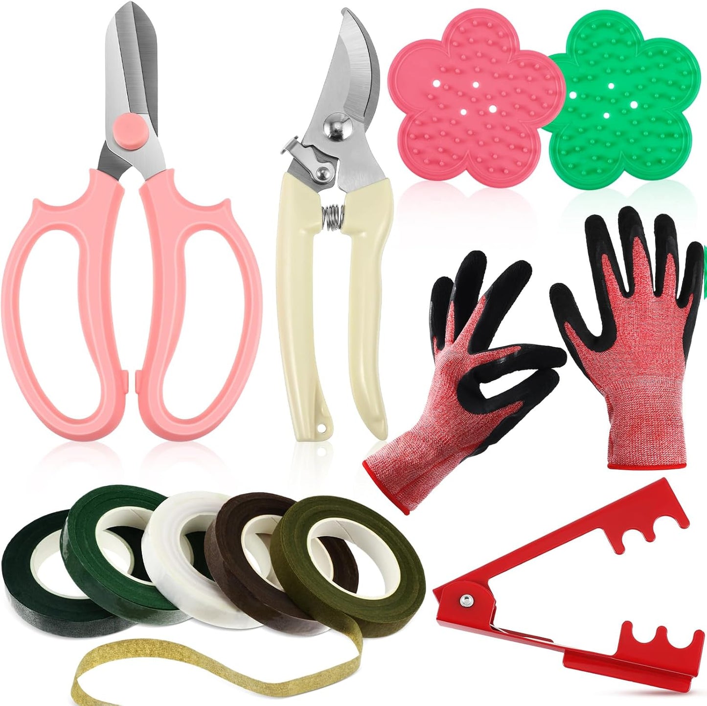 Kit jardinería mujer tijeras espinas guantes cinta rosa
