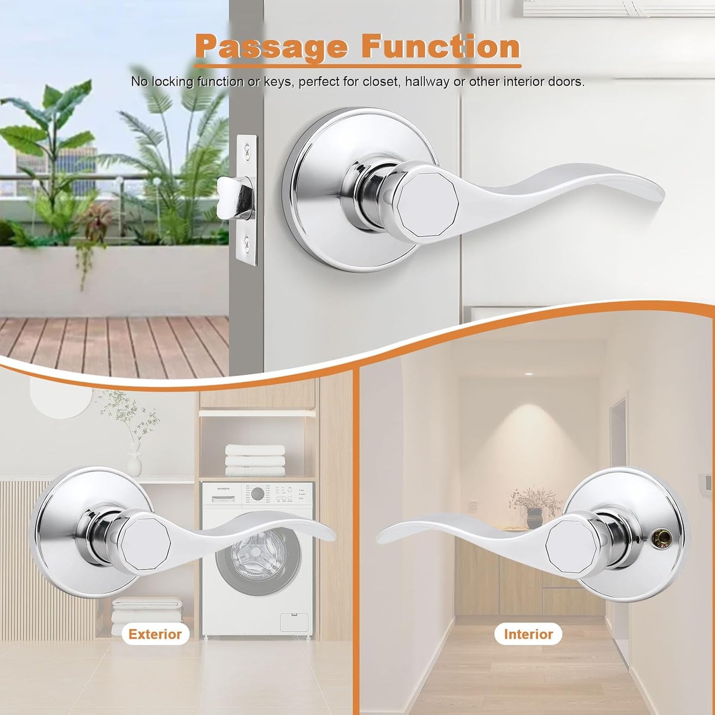 8 Manijas Puerta Interior Cromada Estilo Ondulado Sin Llave