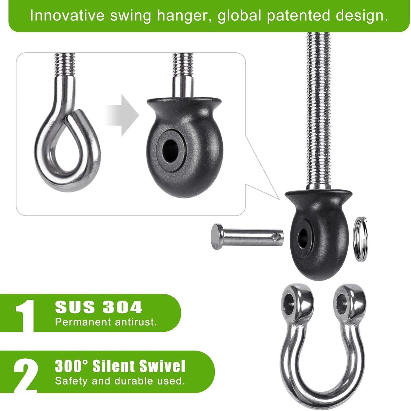 6 Pzas Perchas Acero Inox 304 para Parque Infantil 7.67"
