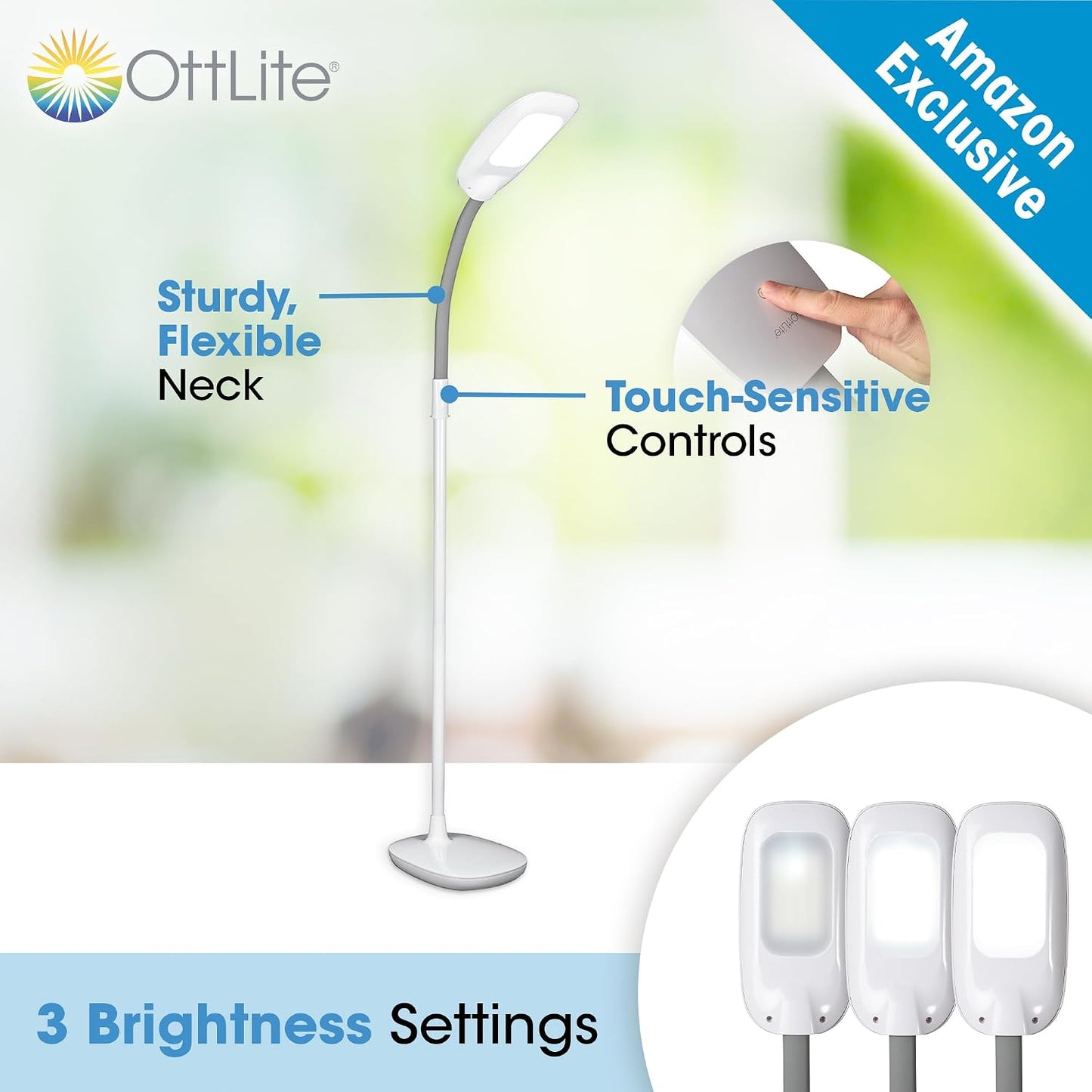 Lámpara pie LED ajustable tactil 3 brillos luz natural