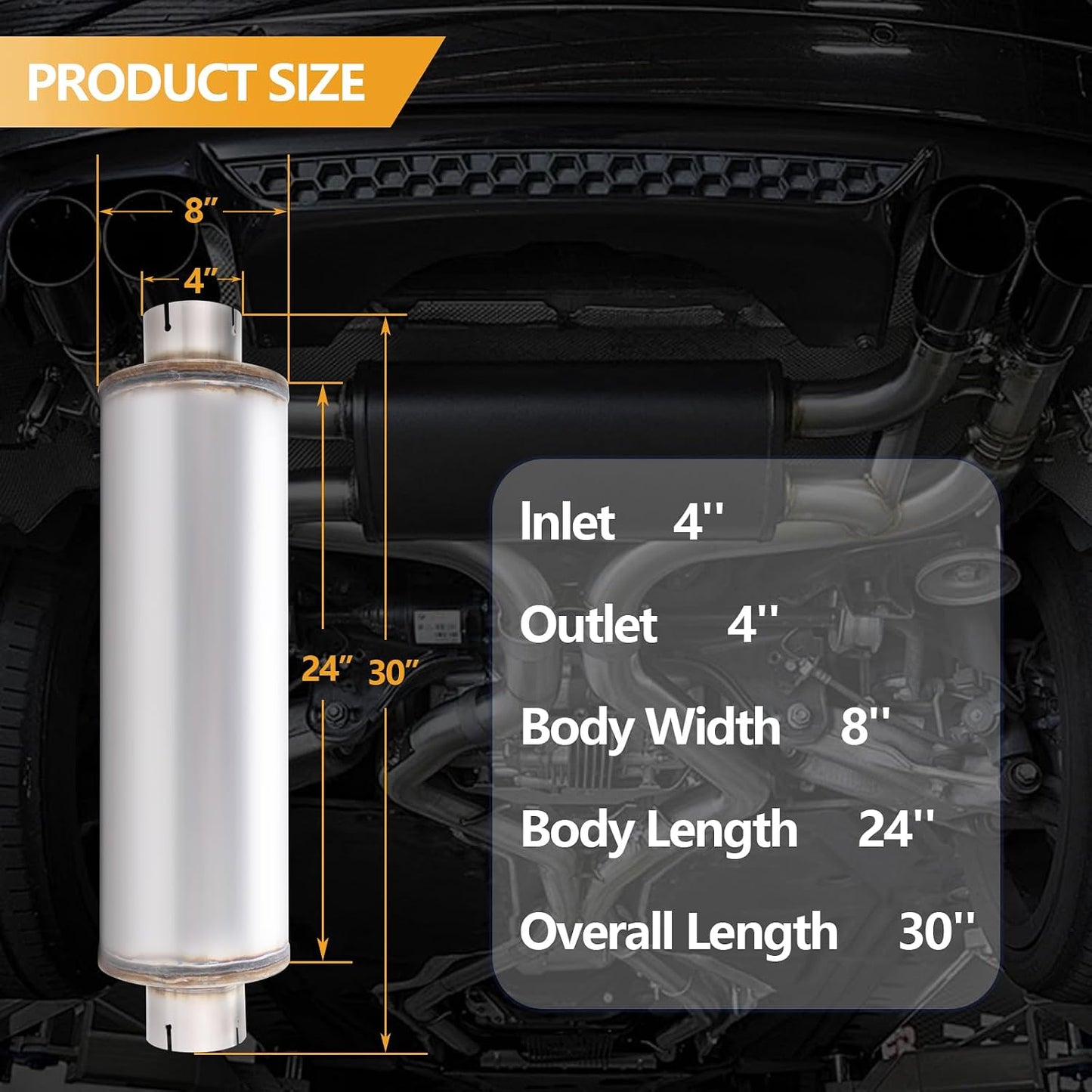 Silenciador escape acero inox 4" 30"
