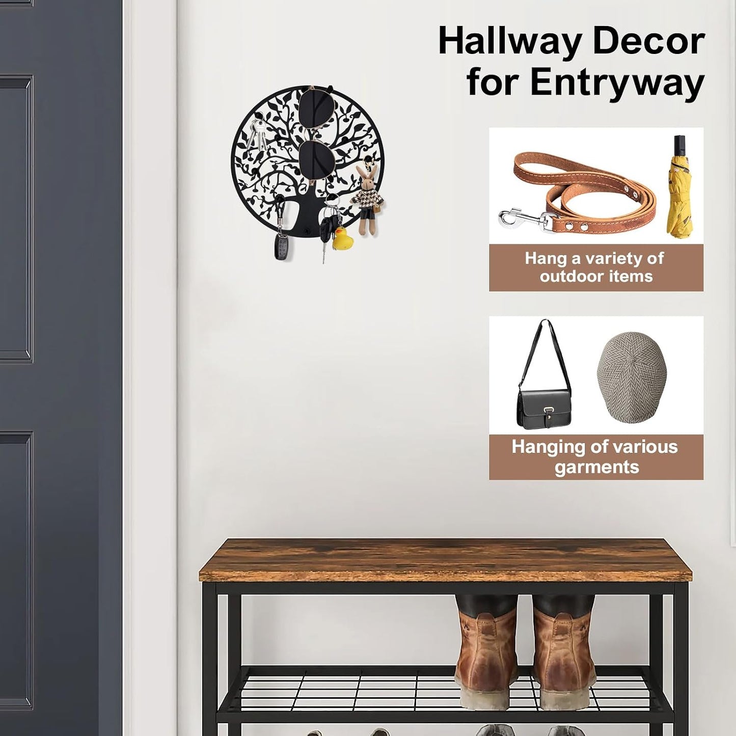 Soporte decorativo para llaves pared 8" negro