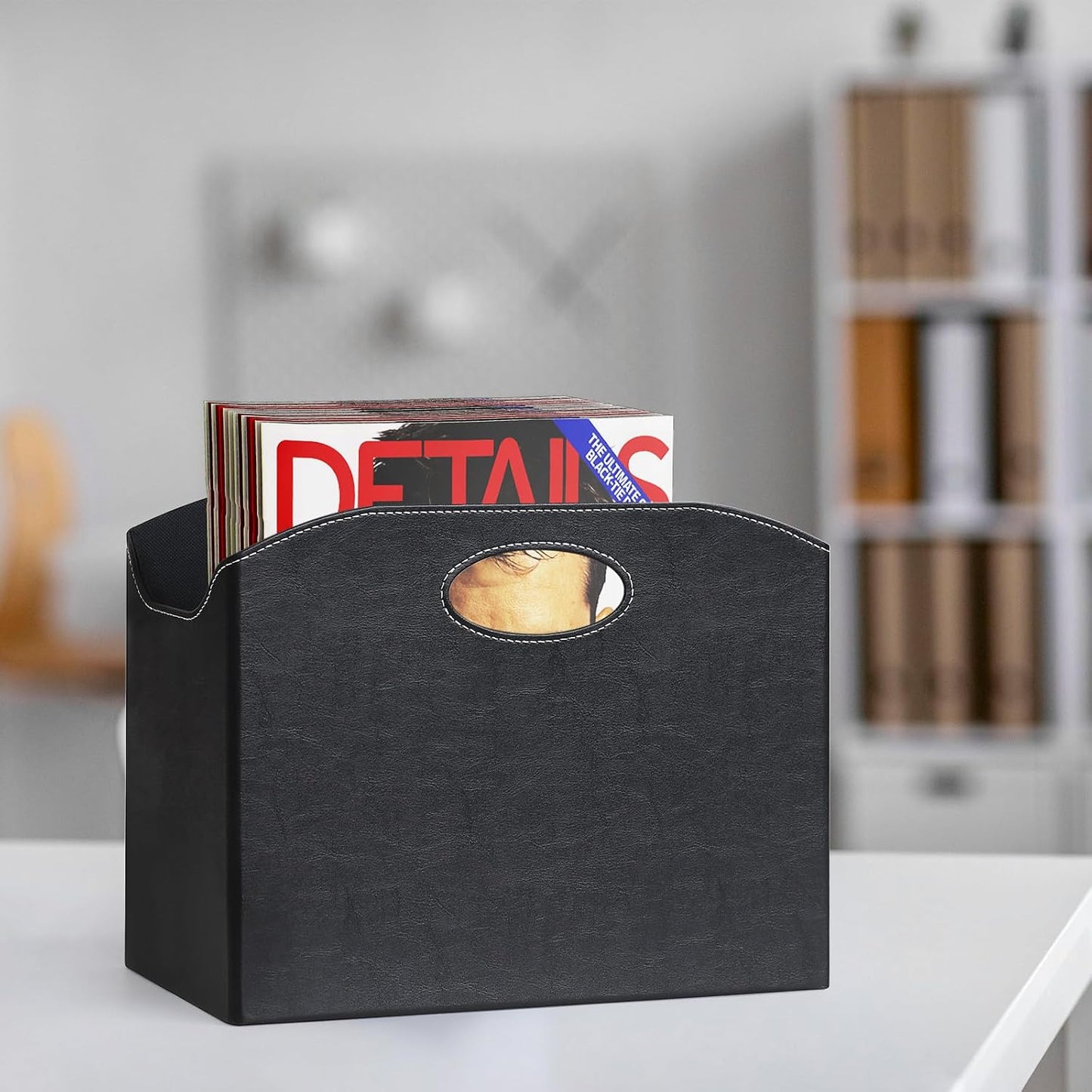 Revistero plegable PU para revistas libros y documentos