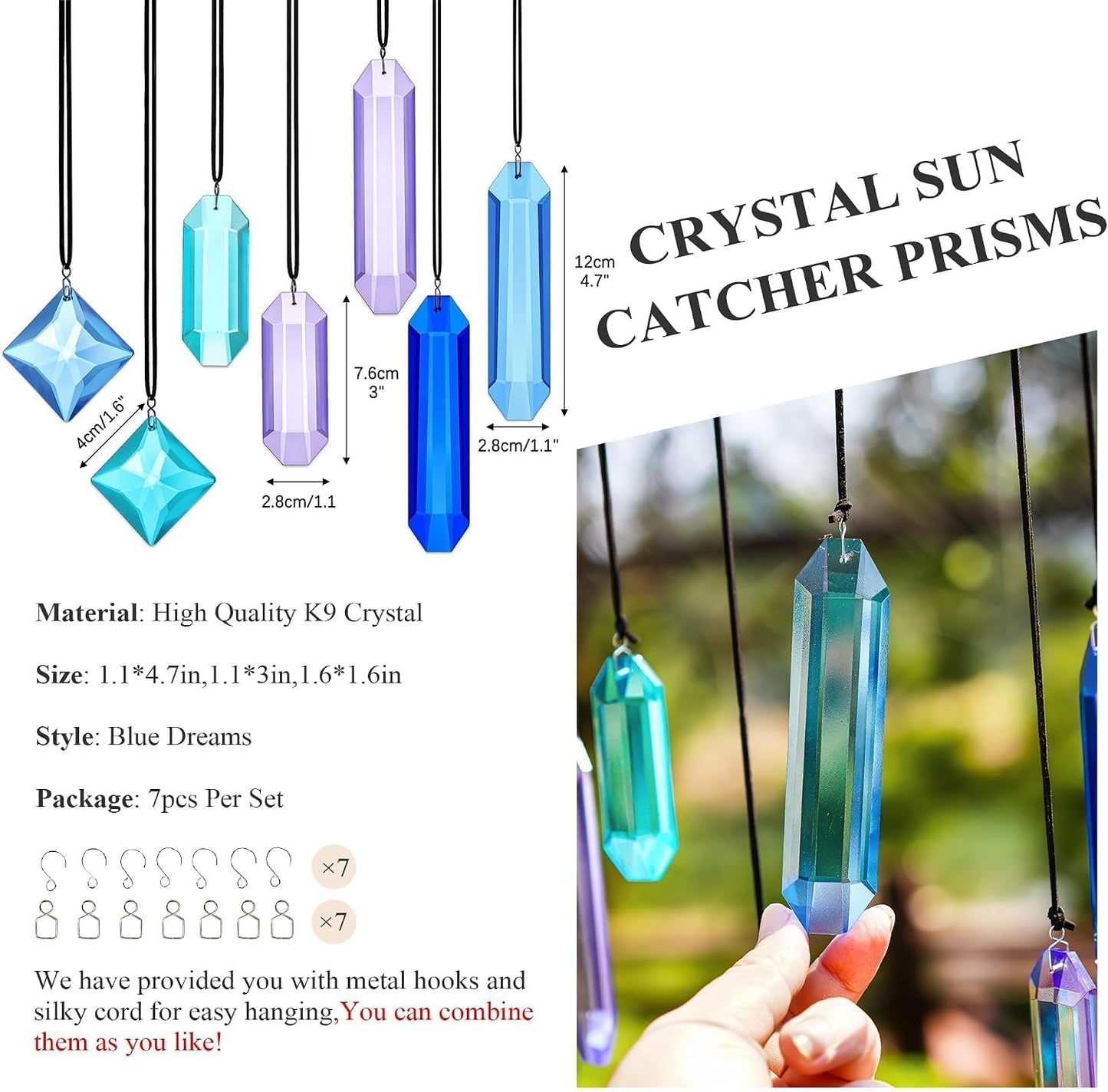 7 Pzas Atrapasoles Colgantes Cristal Sueños Azules Hogar Jardín