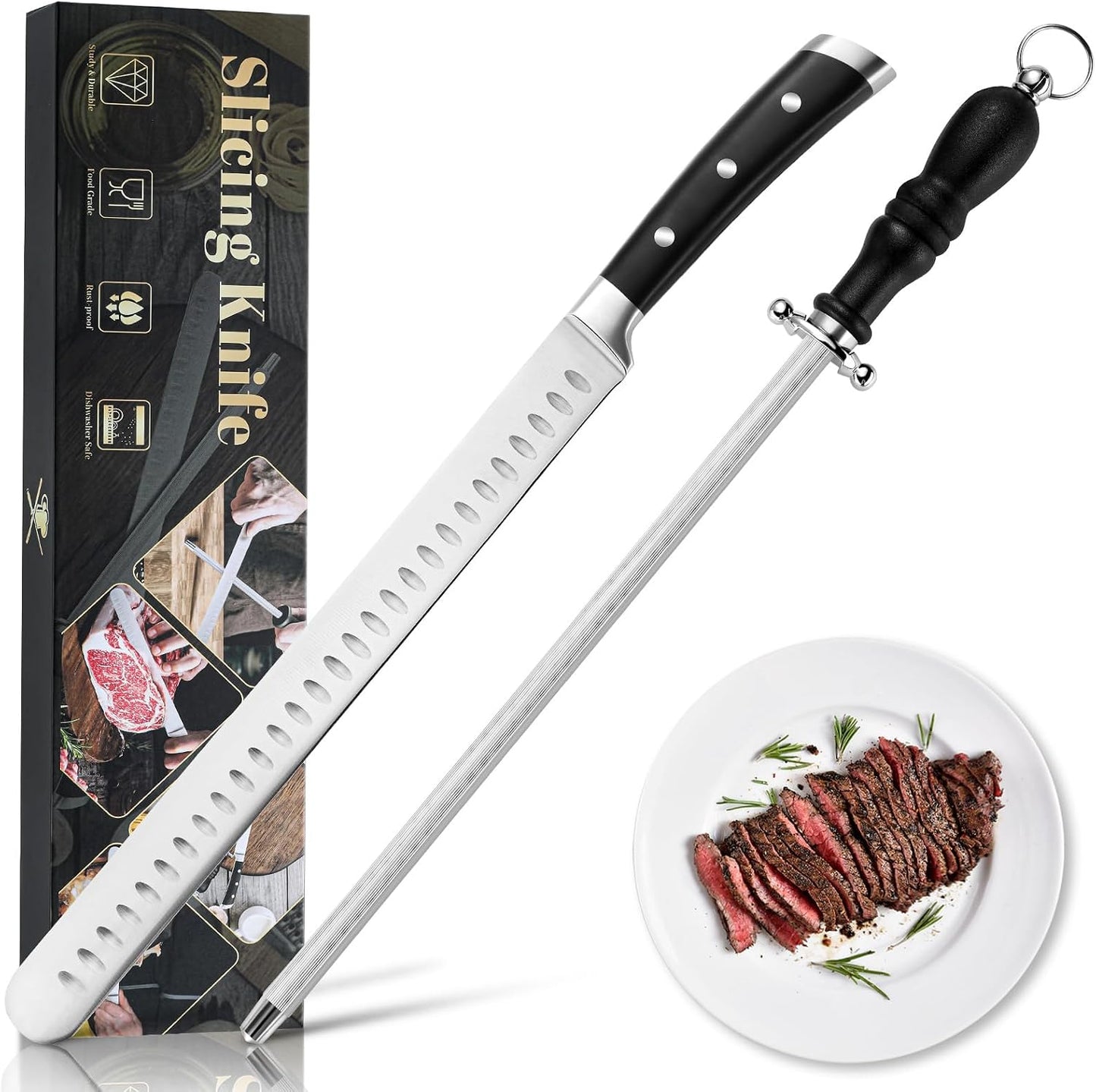 Kit rebanador pechuga cuchillo 12pulg varilla afilado