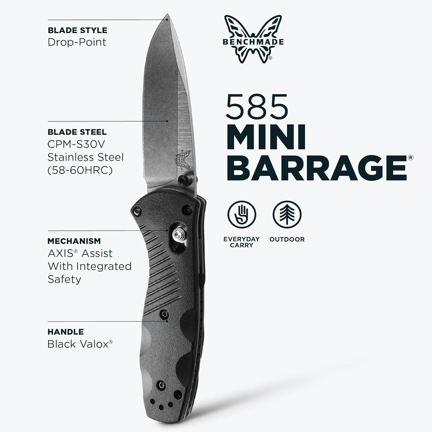 Cuchillo EDC mini Barrage 585 hoja caída mango valox negro
