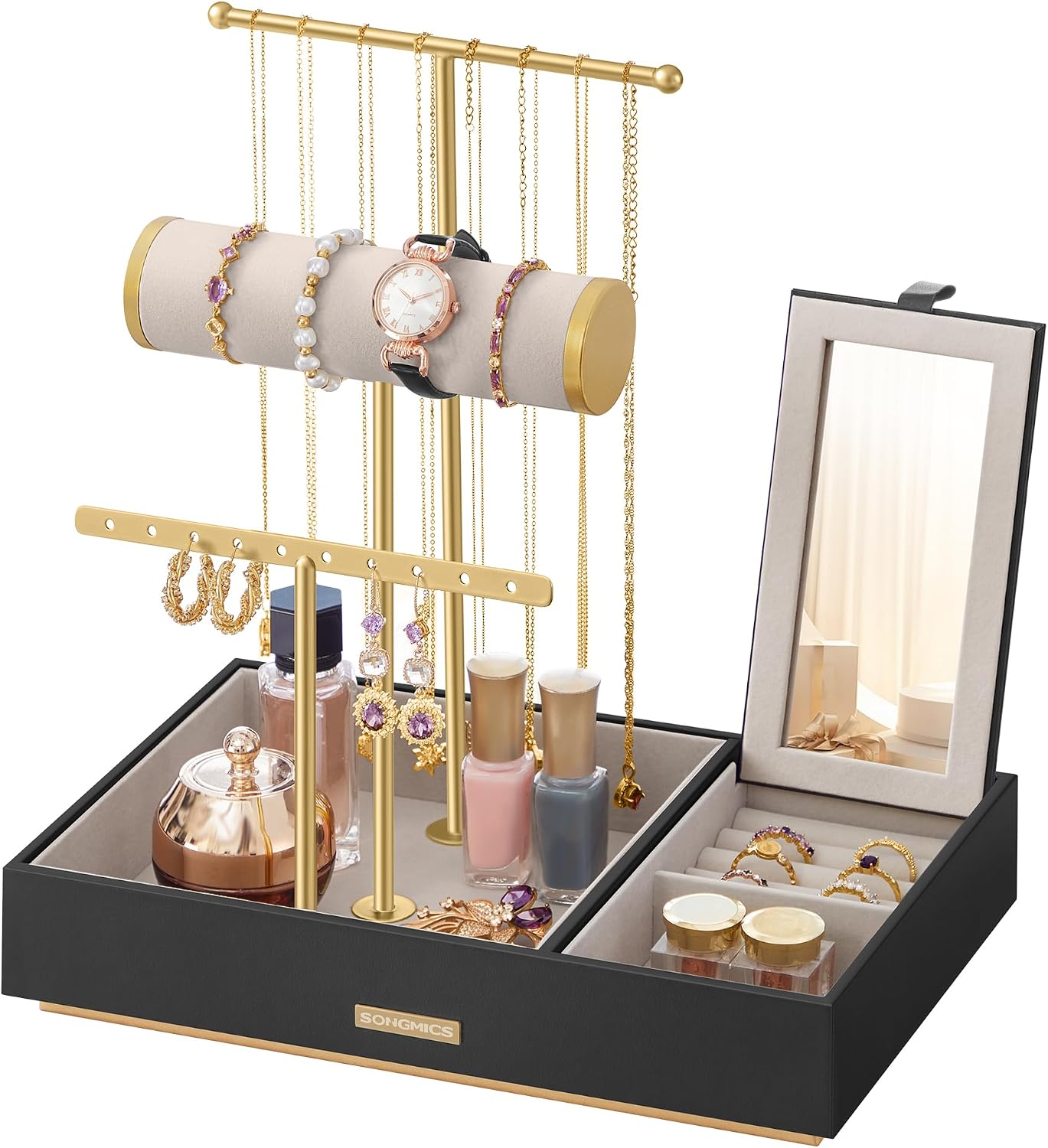 Soporte joyas con espejo y organizador pendientes collar