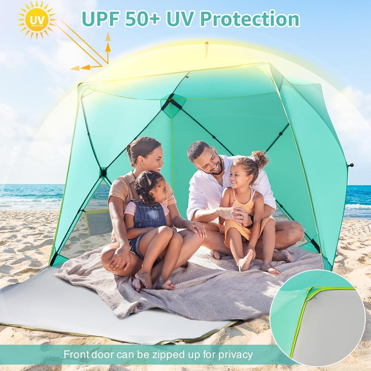 Refugio solar UPF50 para 4 personas impermeable verde menta