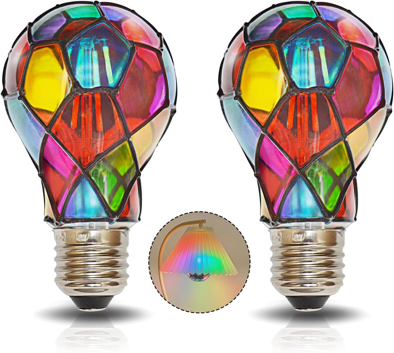 Set 2 Bombillas LED Vidrio Manchado E26 A60 Multicolor