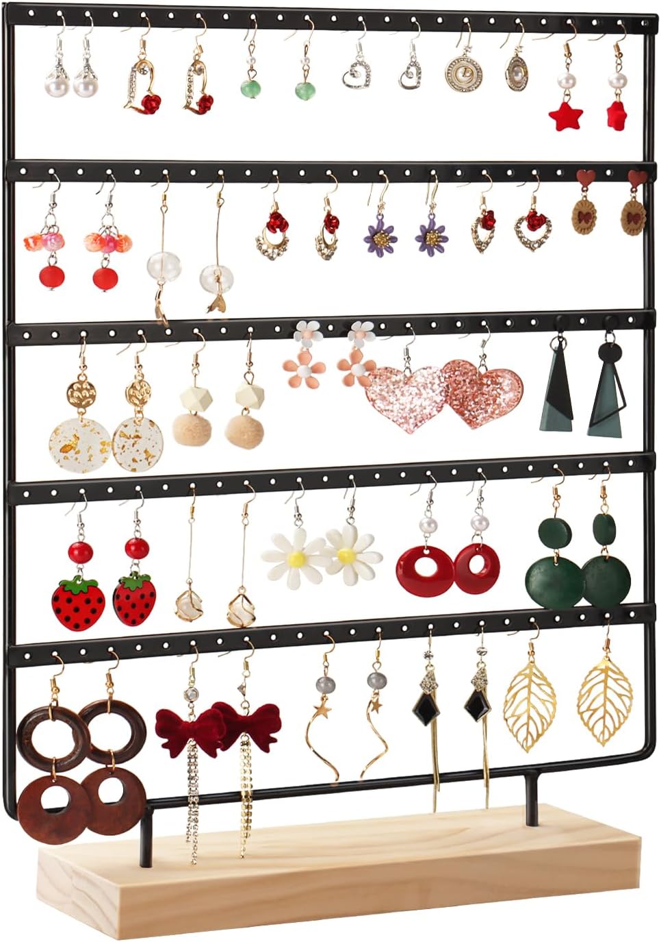 Organiz. joyas 5 niveles 120 agujeros madera desmontable