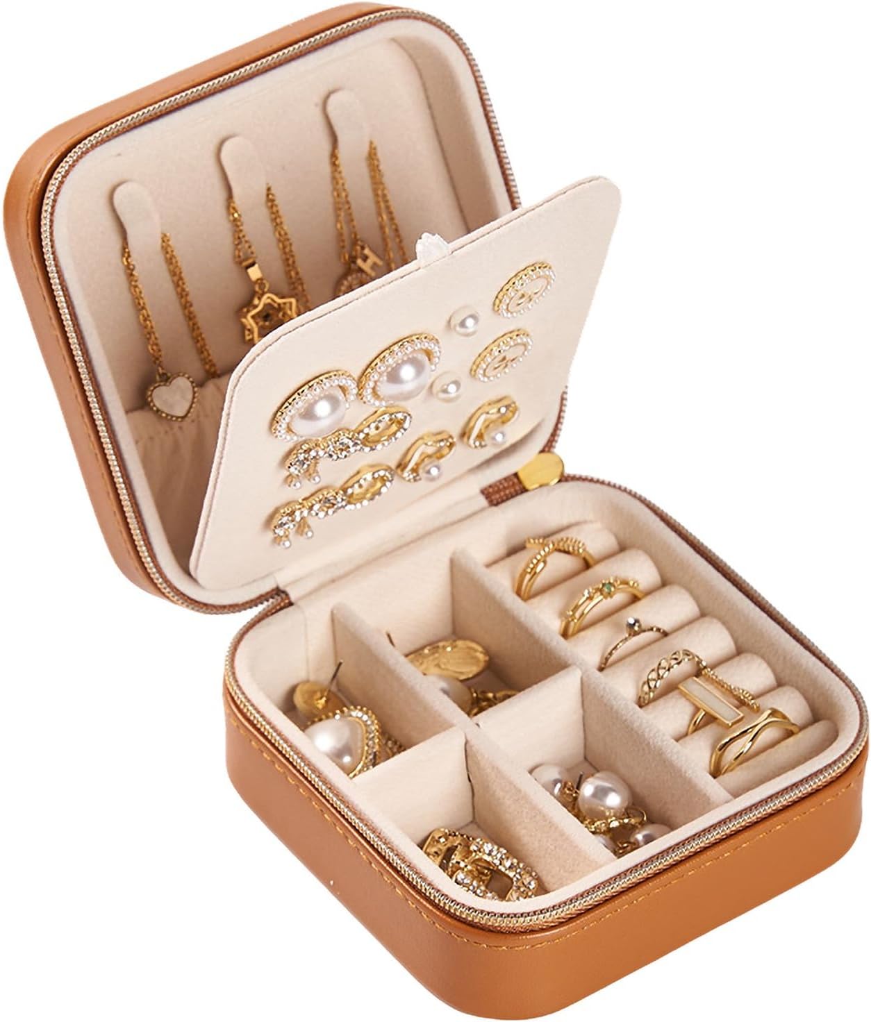 Caja de viaje cuero para aretes de botón mujeres y niñas