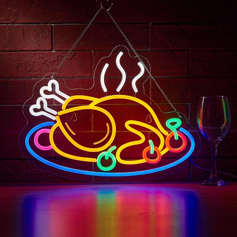 Letrero neón Pollo Asado LED regulable USB para decoración