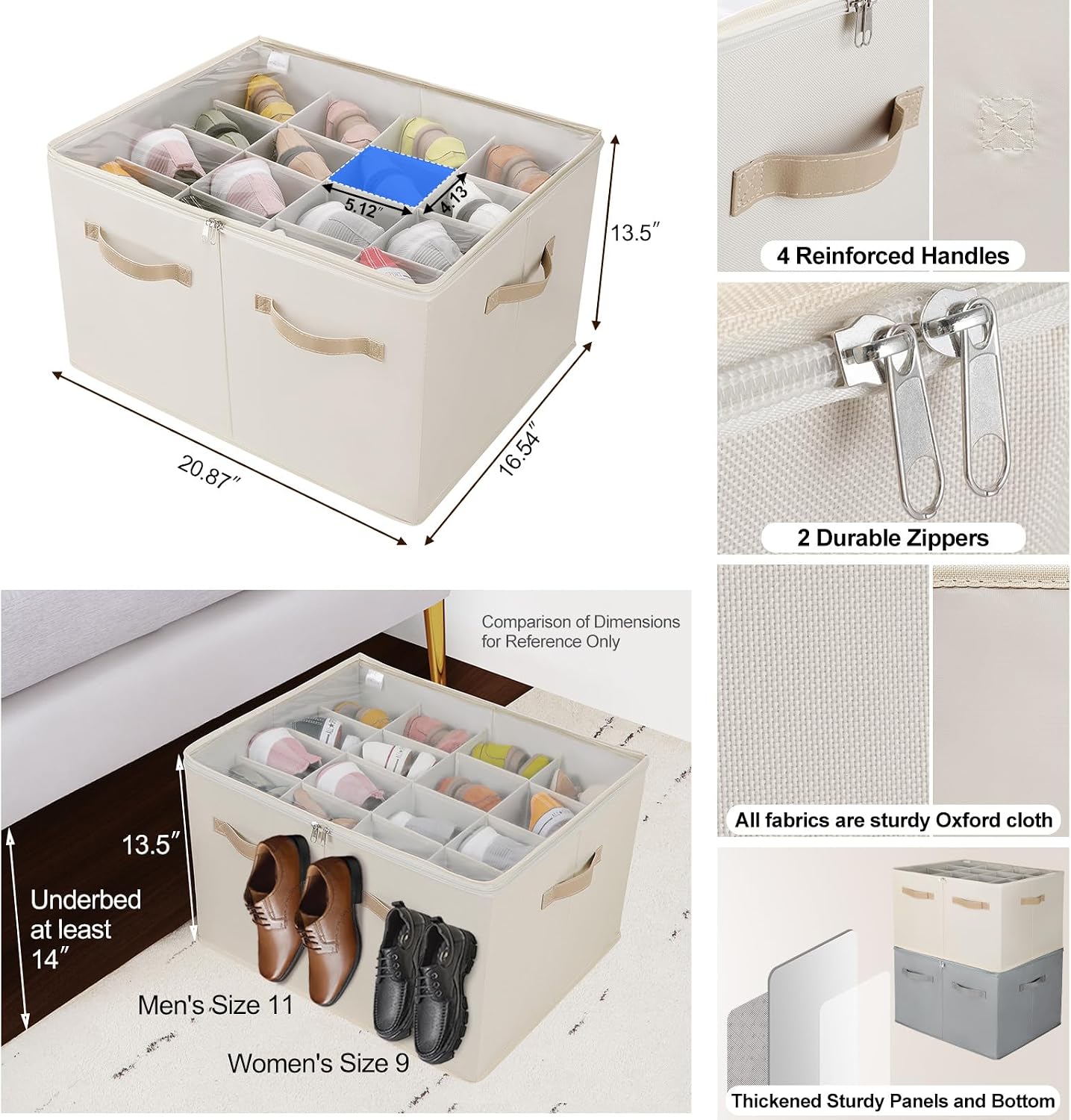 Organiz. zapatos plegable 2 pzas con divisores beige