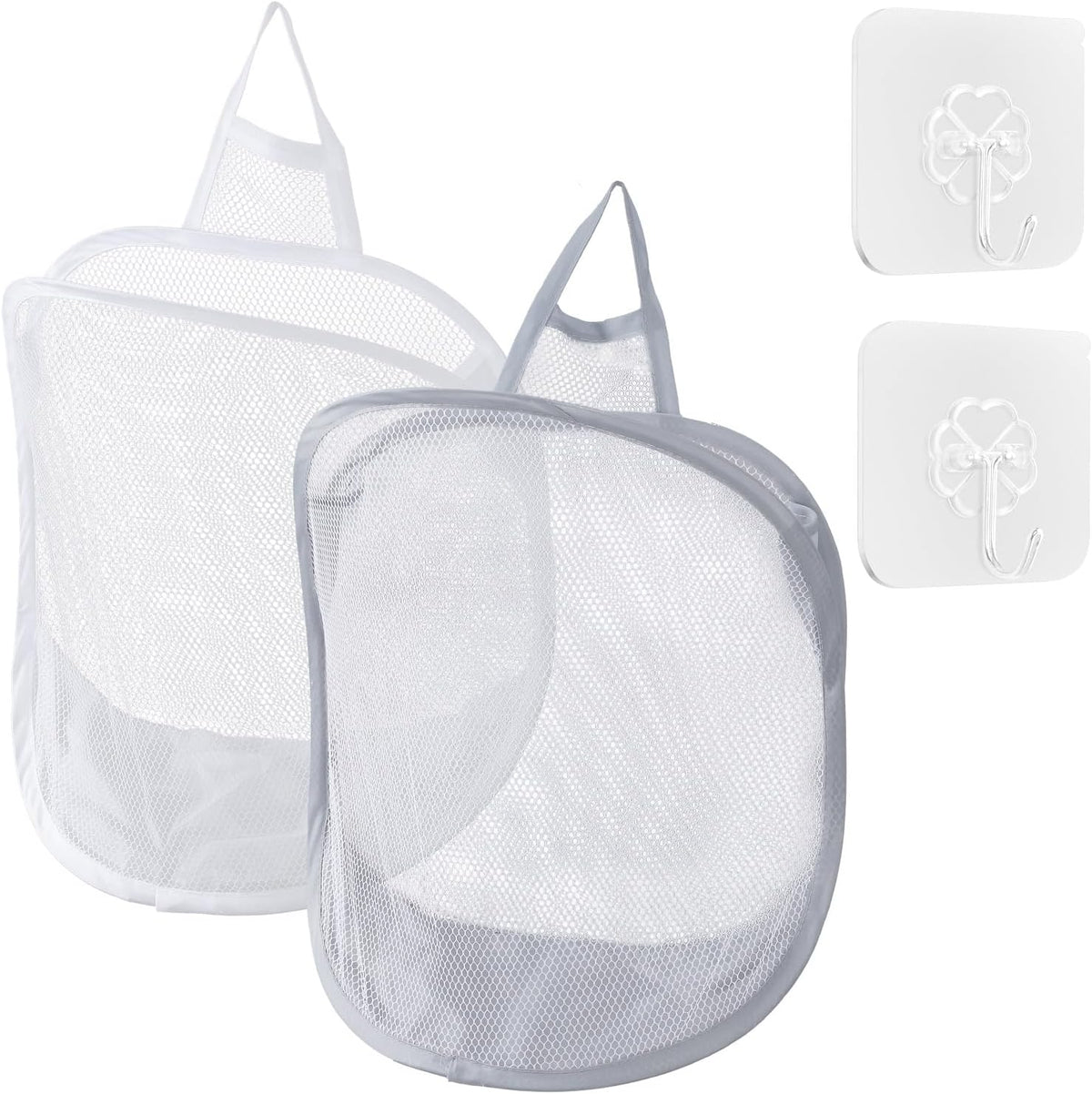 Bolsa lavandería colgante malla plegable poliéster blanco gris