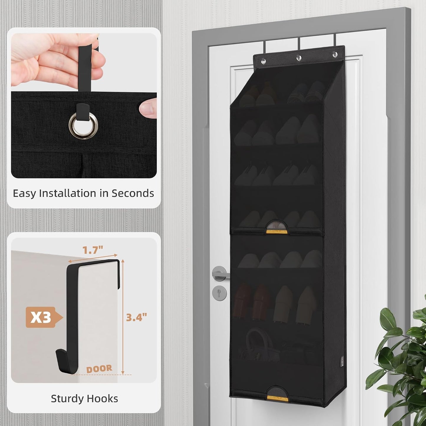 Organiz. zapatos colgar puerta 7 estantes negro