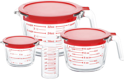 Set 4 Tazas Vidrio 5oz 1-4 Tazas con Tapas para Cocina