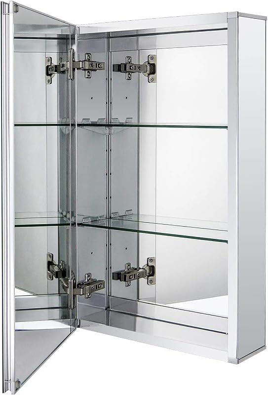 Botiquín aluminio baño puerta espejo doble 15x24" plateado