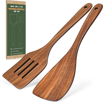 2 Espátulas Madera Acacia para Cocina con Volteador