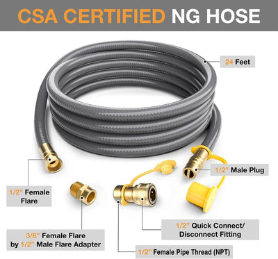 Manguera gas natural 24ft 1/2pulg con accesorios