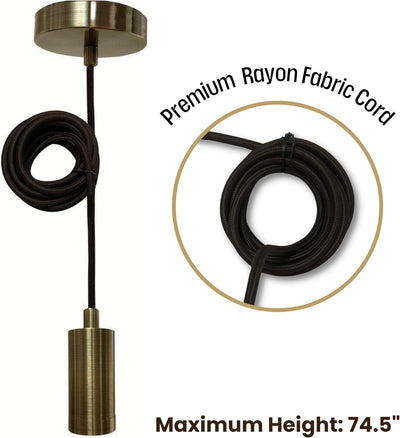 Lámpara colgante sin llave latón antiguo cable rayón marrón