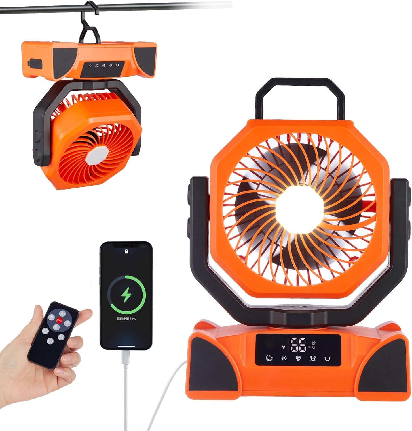 Ventilador recargable camping con luz led control remoto