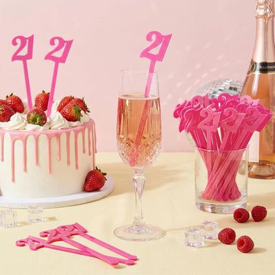 Paquete de 30 agitadores acrílicos rosa intenso para fiesta de cumpleaños