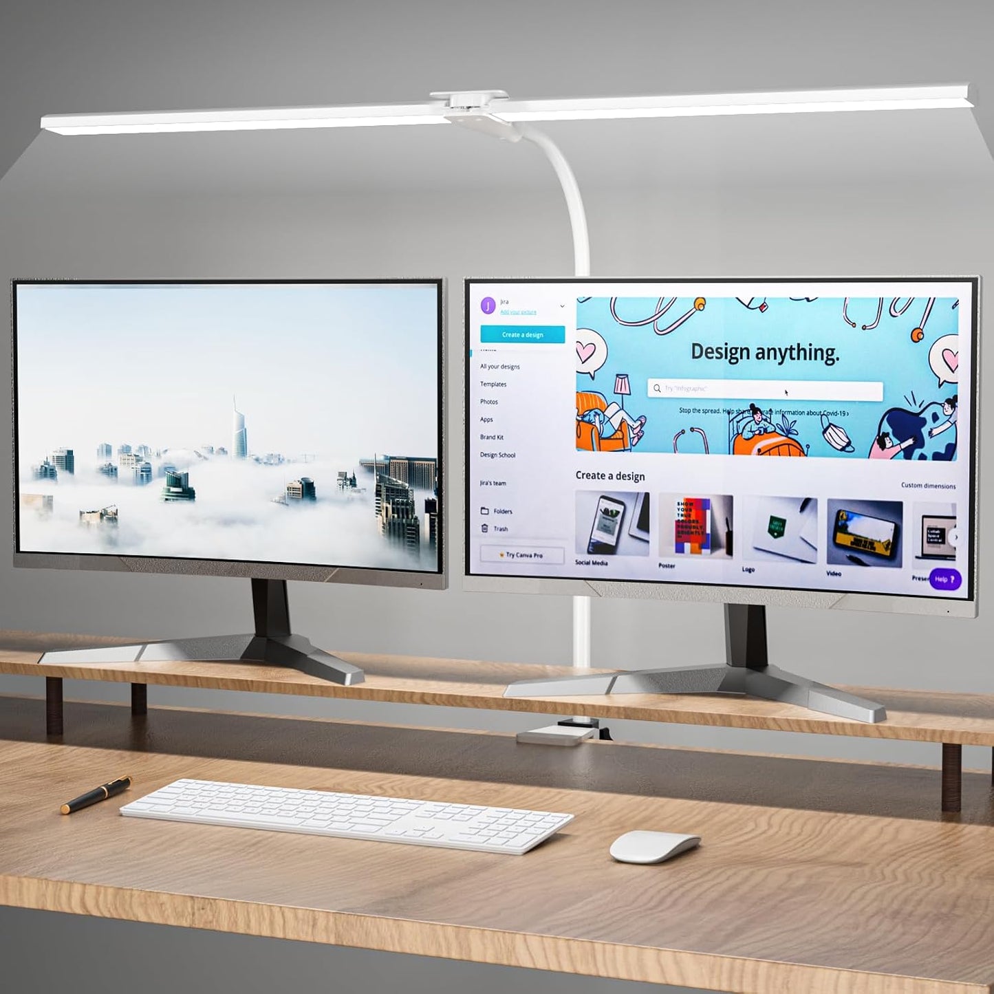 Lámpara escritorio LED doble cabezal 31.5pulg 5 temperaturas