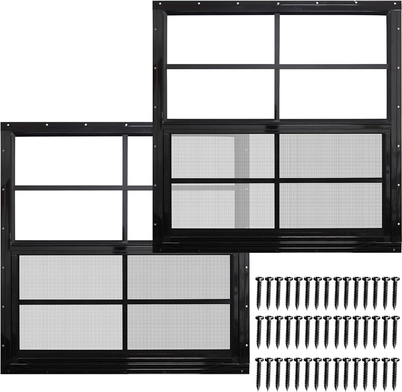 2 Ventanas Cobertizo 24x24" Vidrio Templado Marco Negro