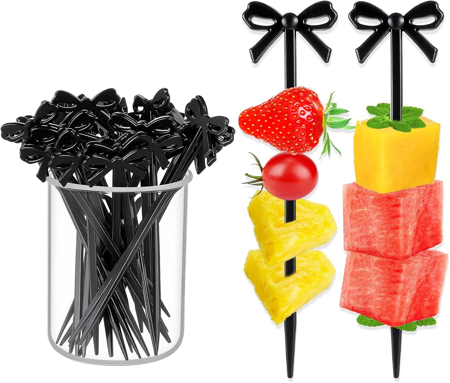 30 Palillos Cóctel Lazo Negro Acrílico Brochetas Frutas