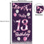 Cartel cumpleaños 13 años globos rosa morada decoración puerta