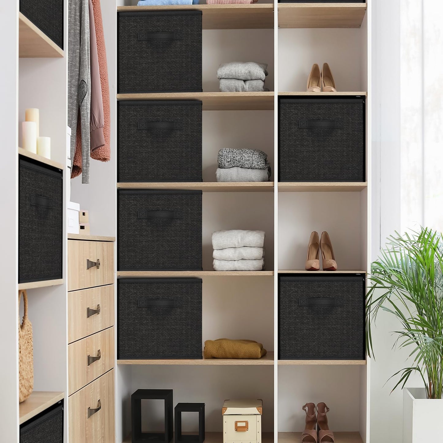 6 Cubos Tela Plegables 11" Negro para Dormitorio
