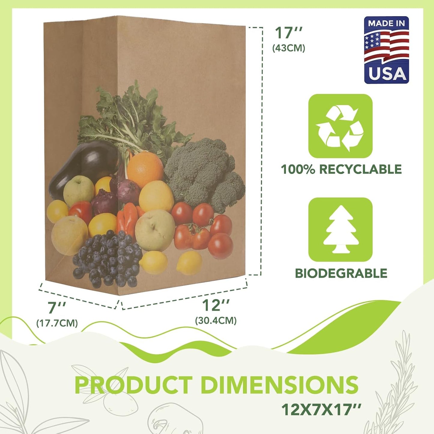 Bolsas papel kraft 12x7x17pulg 25uds resistentes