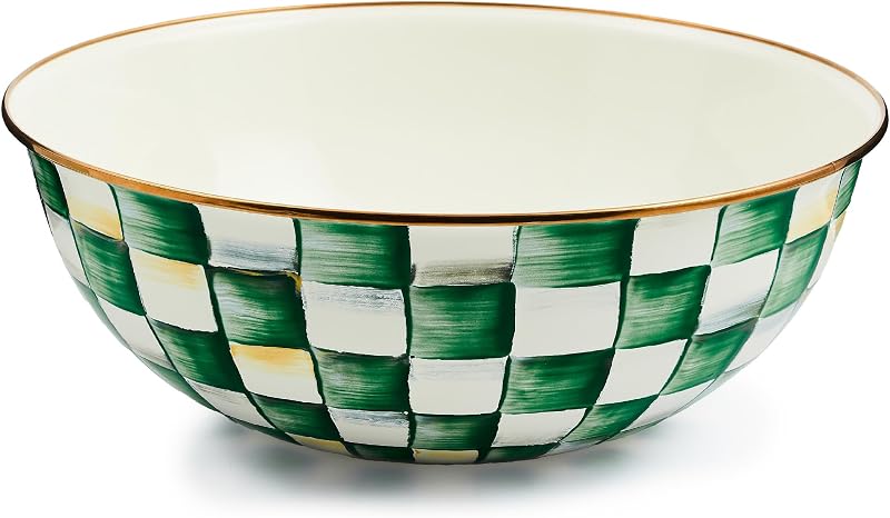 Tazón esmalte cuadro esmeralda verde y blanco
