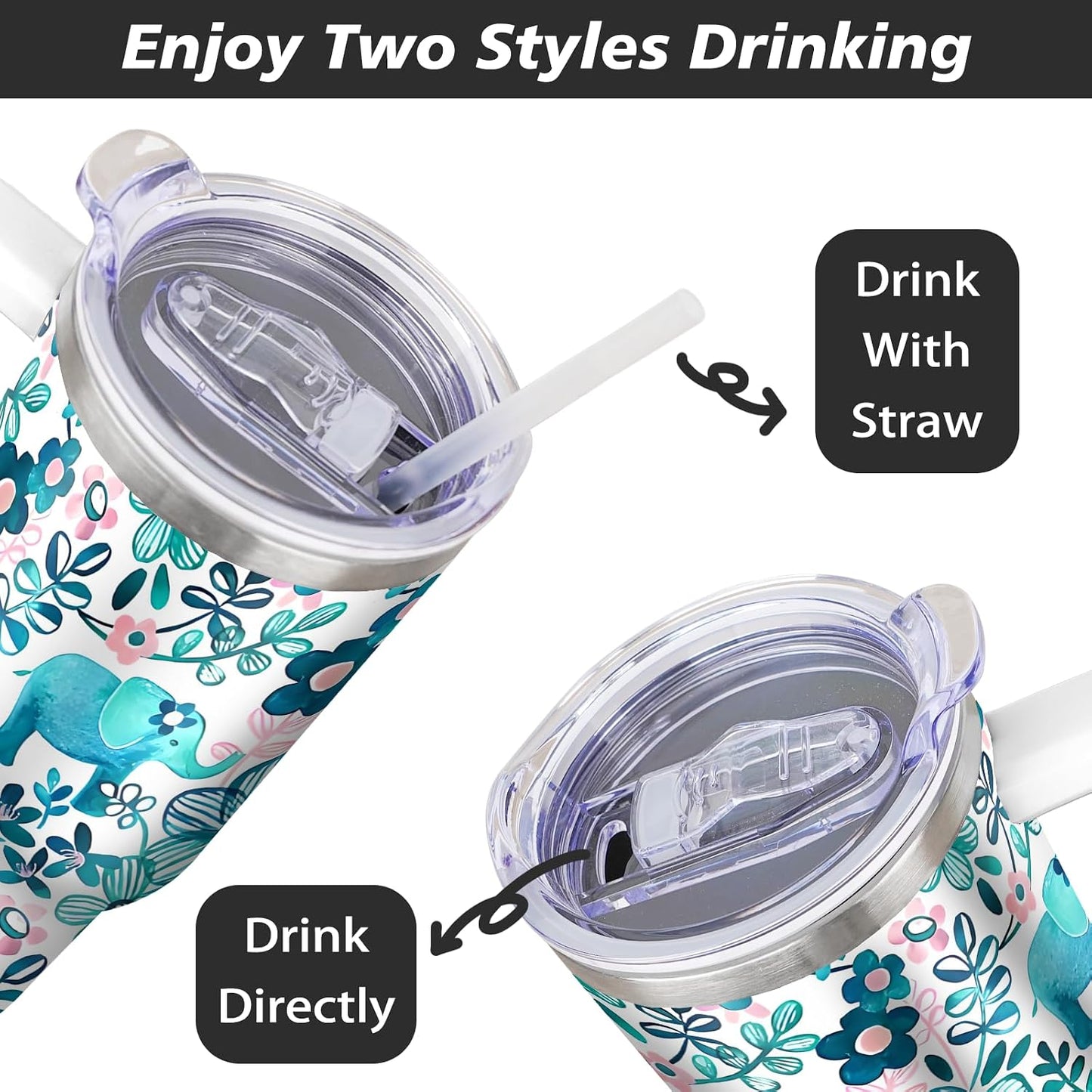Vaso elefante 30oz inox aislado con pajita regalo mujer niña