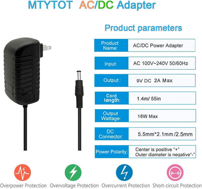 Transformador 9V 2A CA con cable CC 2A polaridad inversa