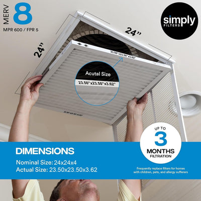 Filtro aire 24x24x4 MERV 8 pack 4 para HVAC control polvo alergias