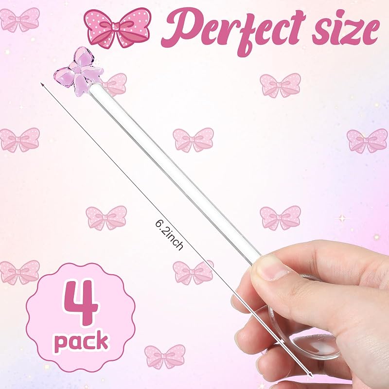 4 Cucharas Vidrio Reutilizables Lazo Rosa Decoración Boda
