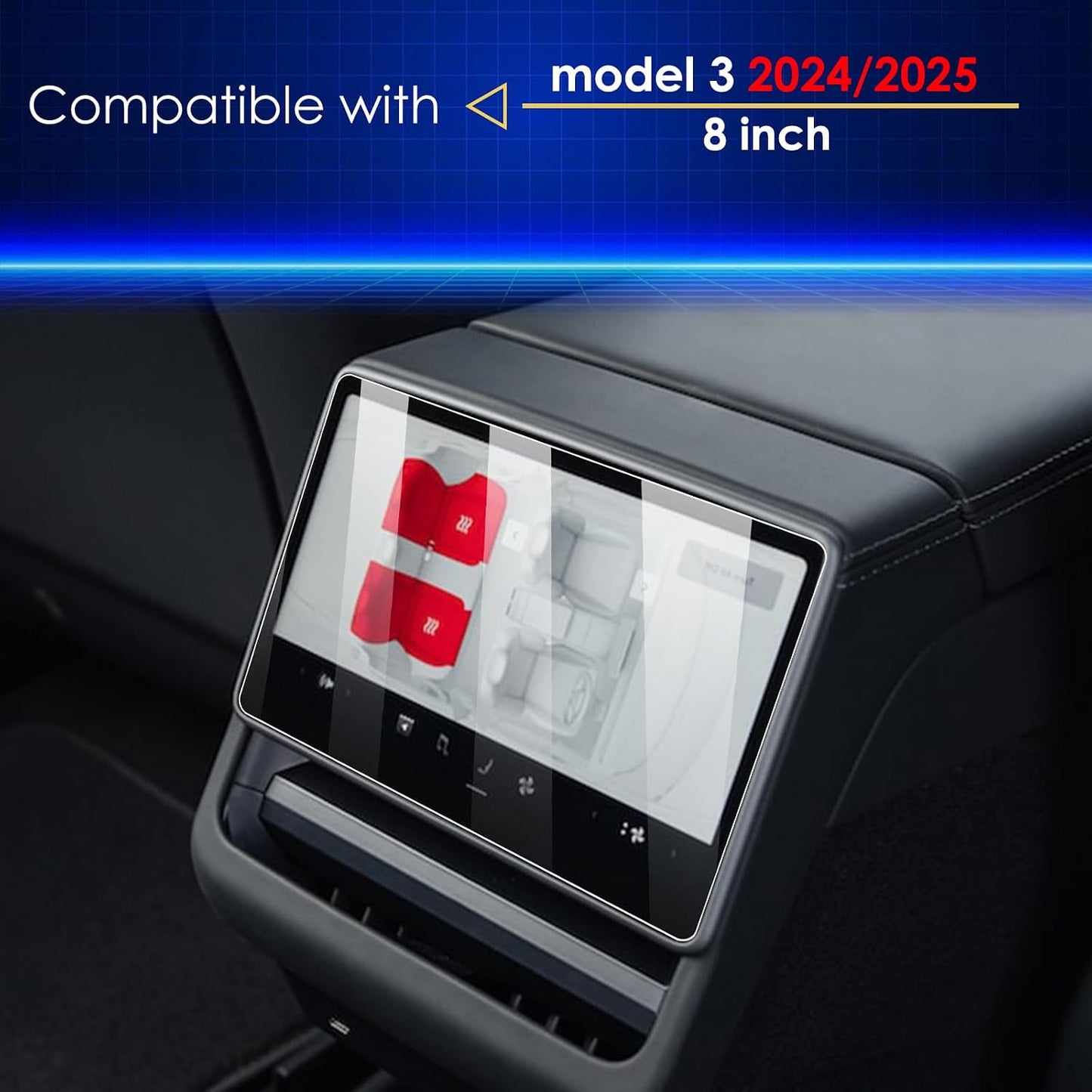 2 Protectores Pantalla Trasera 8" Tesla Model 3 2024-25 9H