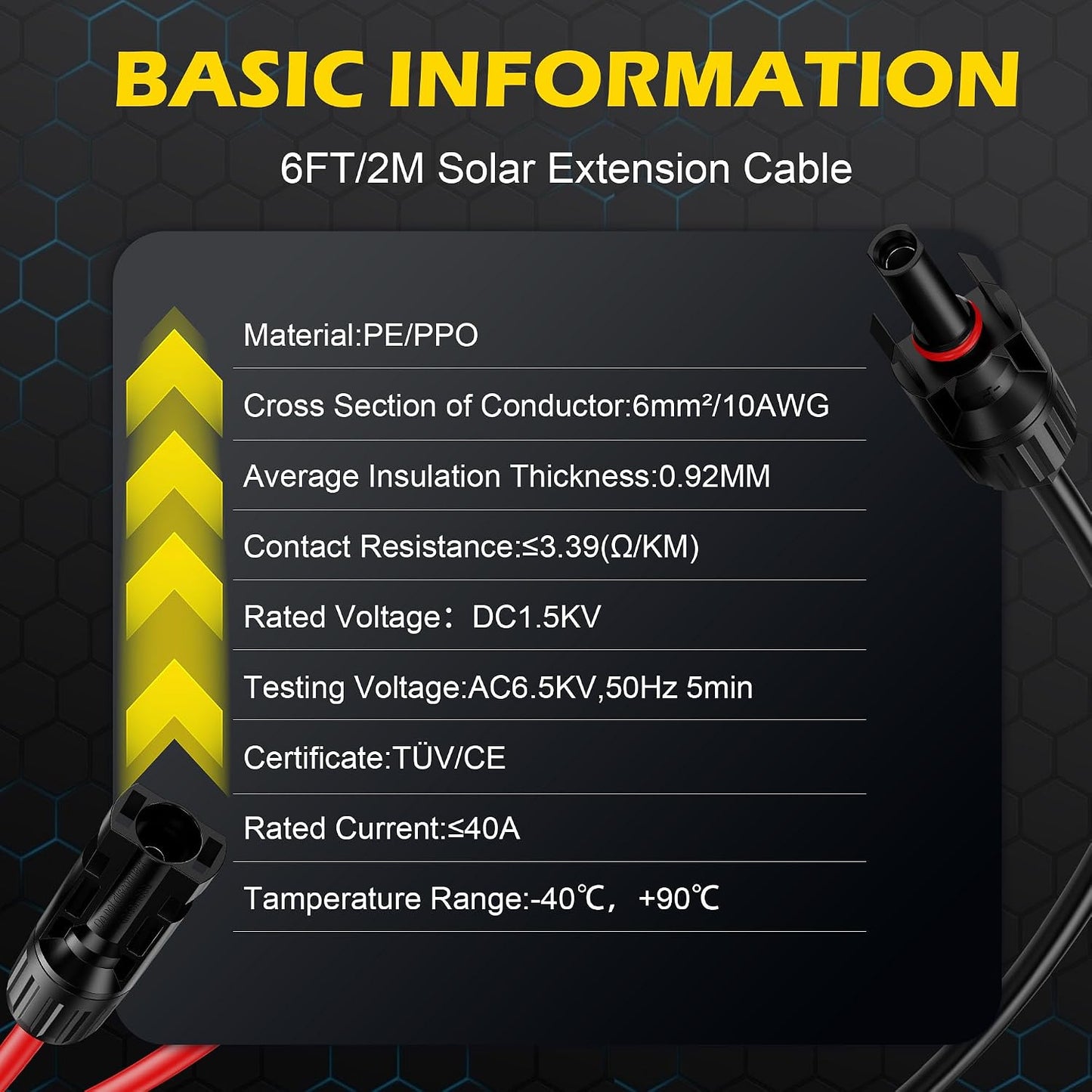 Cable extensión solar 6ft 10AWG con conectores impermeable