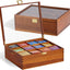 Cajón té madera acacia 12 compartimentos con ventana