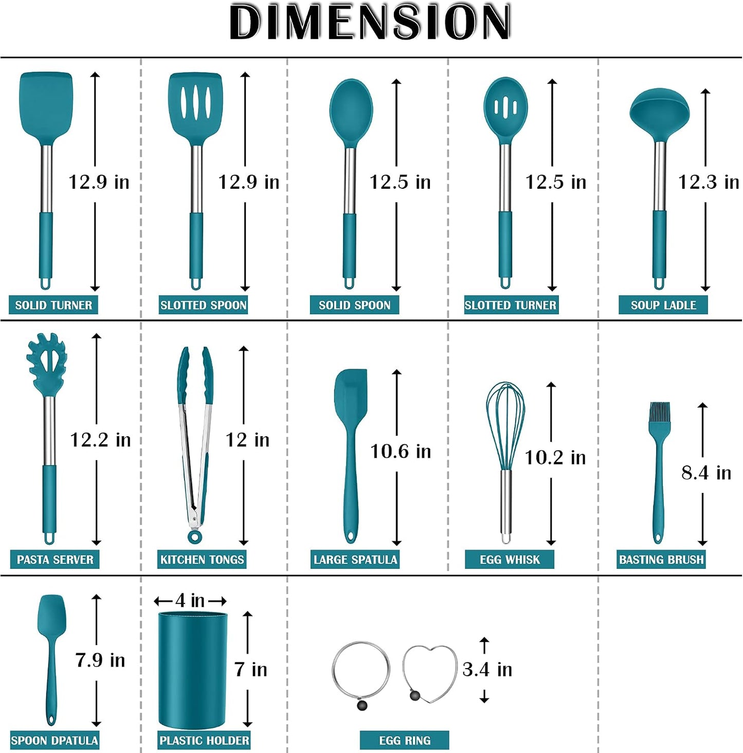 Set 14 Pzas Utensilios Silicón Azul con Soporte
