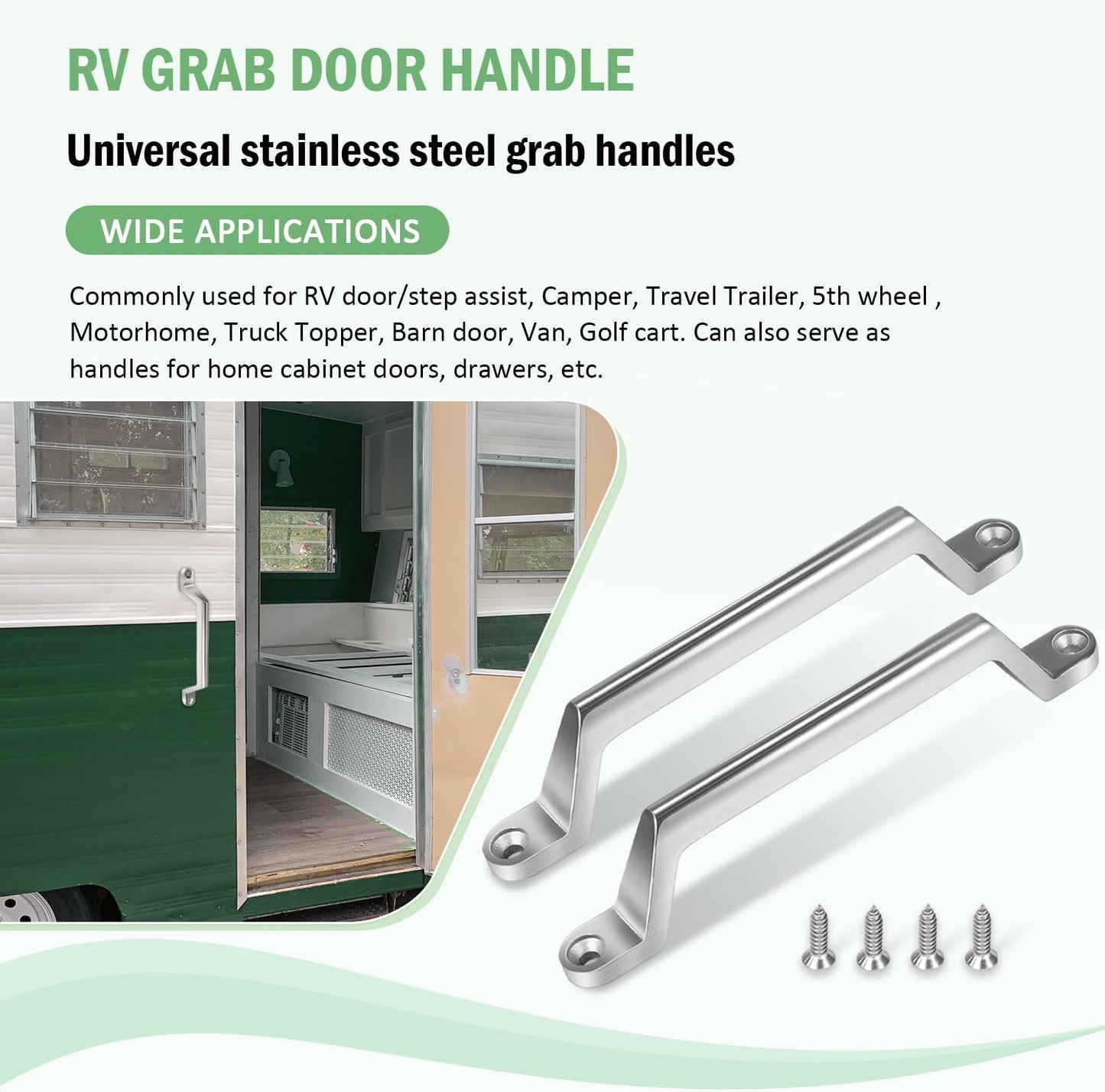 Manija puerta RV acero inox 2 Pzas con tornillos
