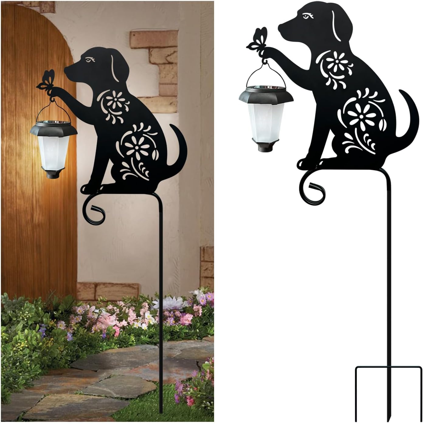 Farol solar con estacas decorativas para jardín y patio