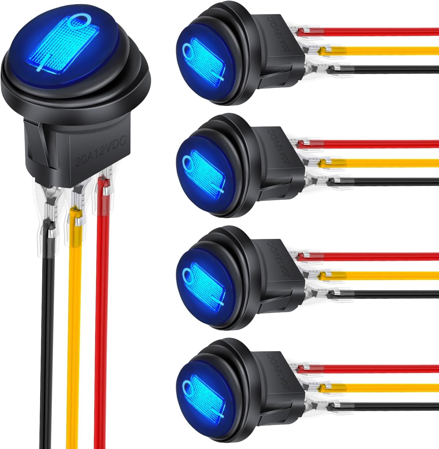 5 Pzas Interruptor LED azul 12V 20A 3 pines para auto