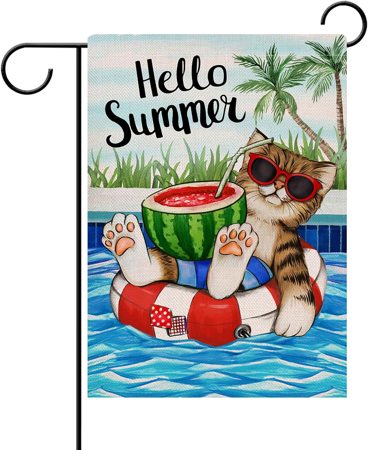 Bandera jardín gato sandía hello summer 12x18pulg