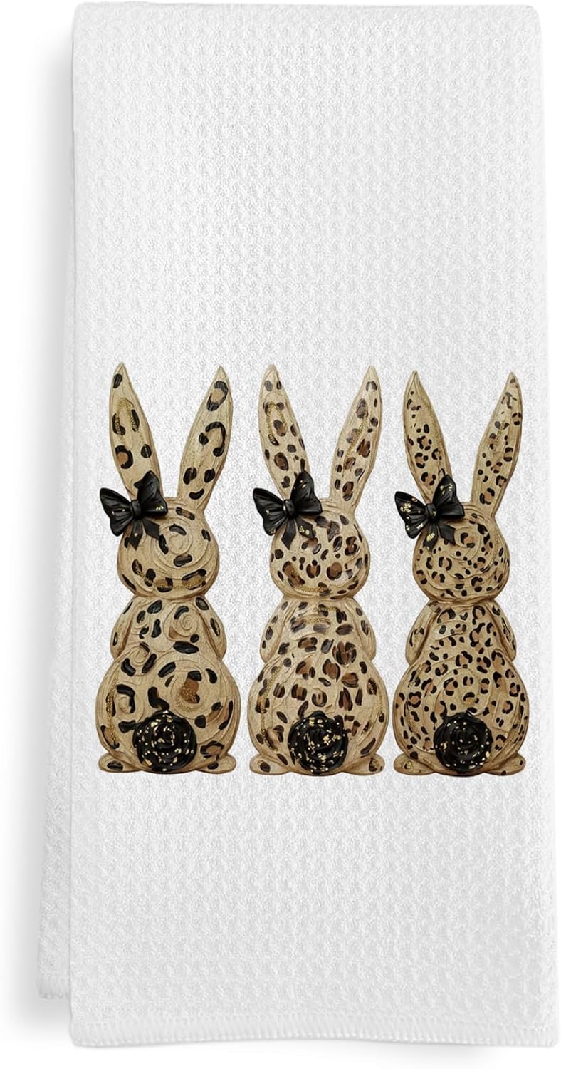 Toallas cocina estampado leopardo y conejo Pascua
