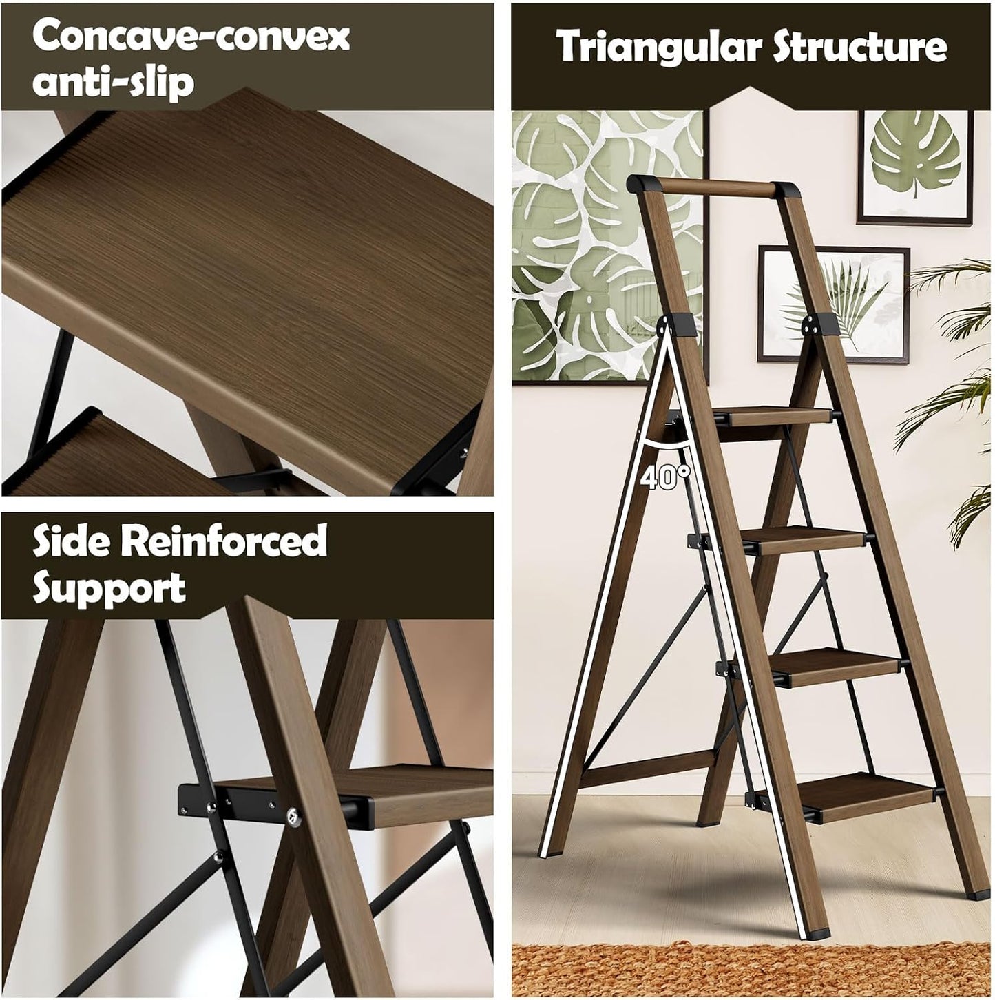 Escalera plegable 4 escalones aluminio antiderrap hogar