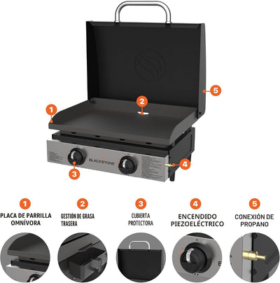 Plancha mesa 22pulg acero inox capucha negro